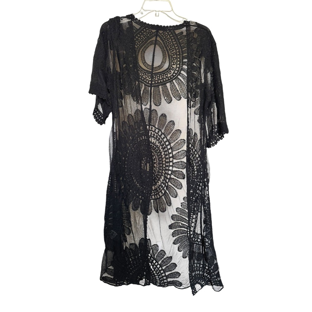 Black Sheer Lace Kimono Cardigan Floral‎ Medallion Coverup One Size Whimsigoth